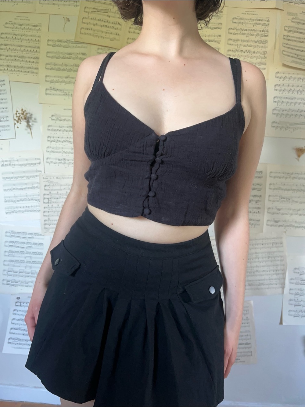 Black Button-Front Cropped Tank